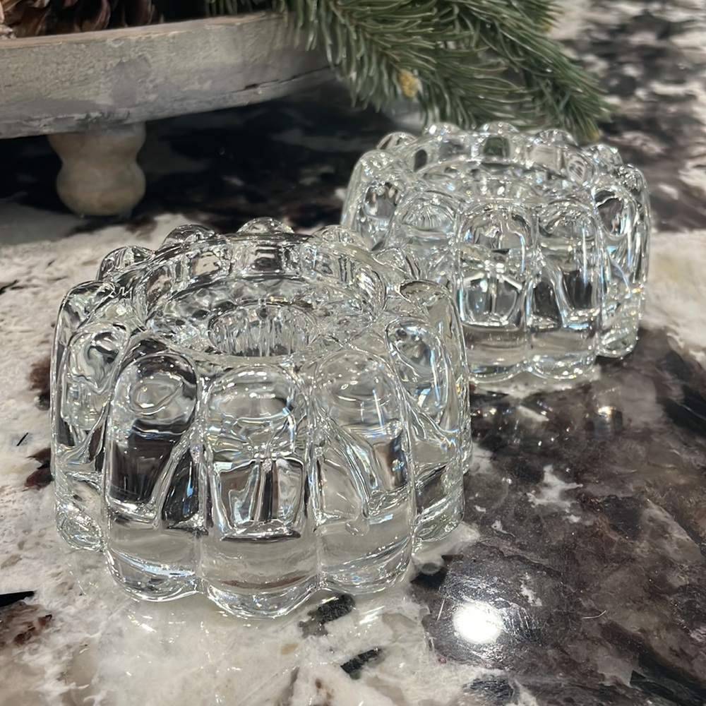 (2) Princess House Vintage Bundt Cake Design Crystal Pillar Taper Candle Holders
